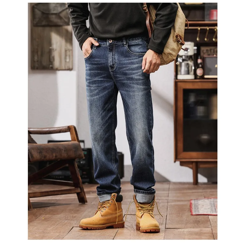 

Small Straight Tube Baggy Jeans for Man Pants Light Luxury Business New Casual Self-slimming High-end Men Elasticity Jorts Jean