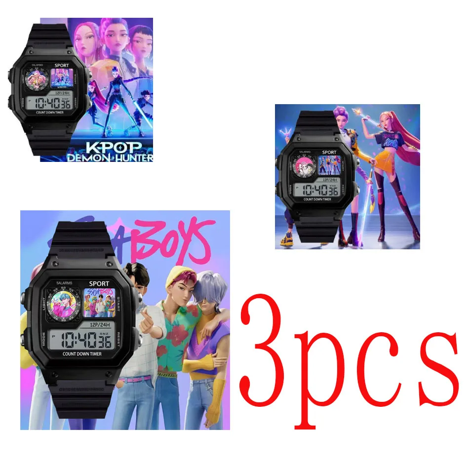

KPops Demons Hunters Men Sports Watches Anime Digital Watches Multifunction Waterproof Wristwatch Silicone Electronic Clock Gift