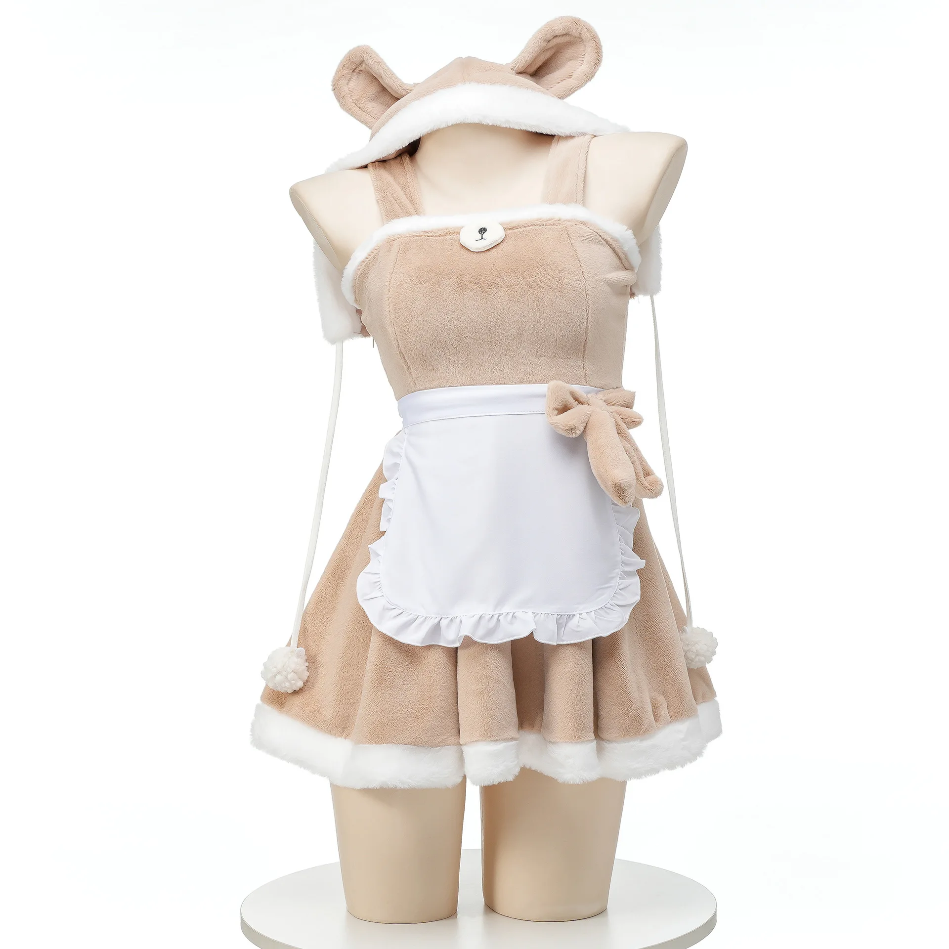 Kawaii Girl Anime Cute Bear Cape Women Soft Plush Maid Dress Uniform Cosplay Costume Winter Cartoon Nightgown Pajamas