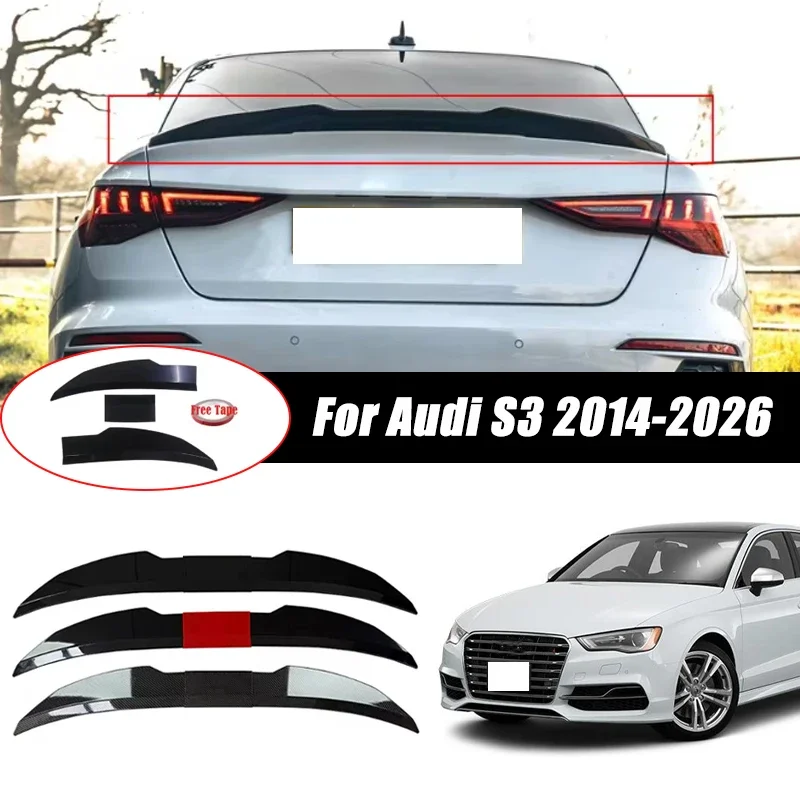 3pcs Sedan Rear Trunk Spoiler For Audi S3 2014-2026 Adjustable DIY Modified Trunk Spoiler Automotive Accessories