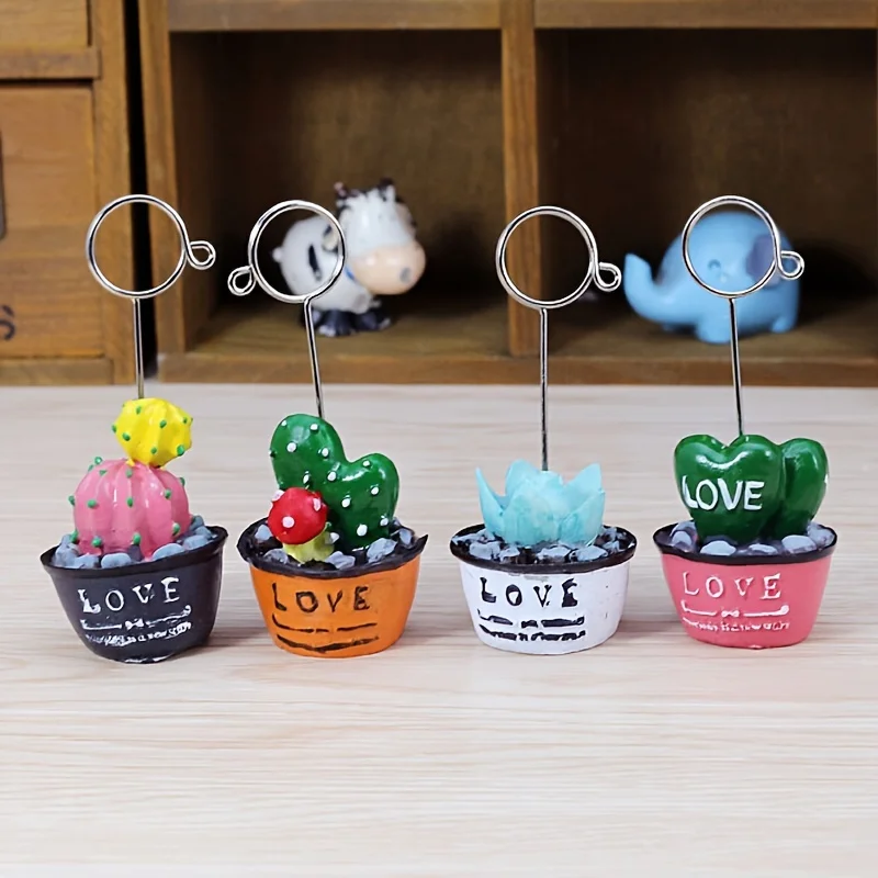 Adorable Love Sticky Note Holder Creative Desk Resin Ornament Succulent Bonsai Message Clip Photo Clip