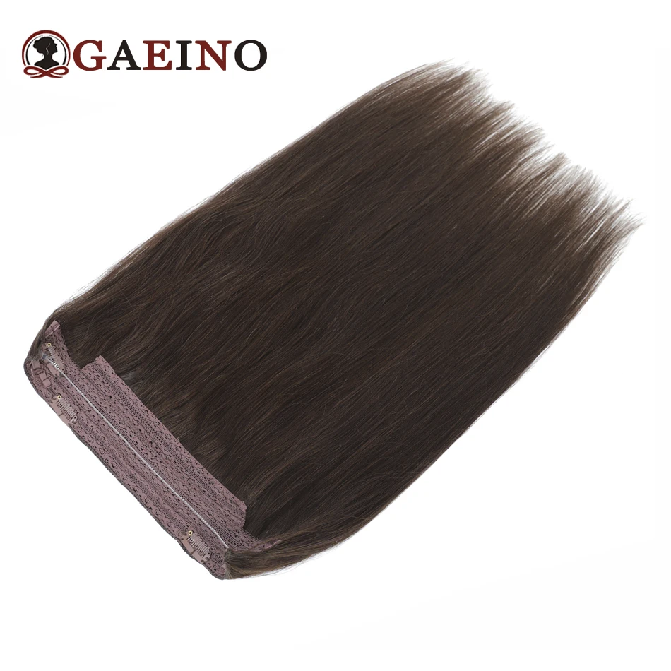 Gaeino Halo Hair Extensions Human Hair Wire Clip In Hair One Piece With Invisible Fish Line Hair Extension For Women 14-28Inch