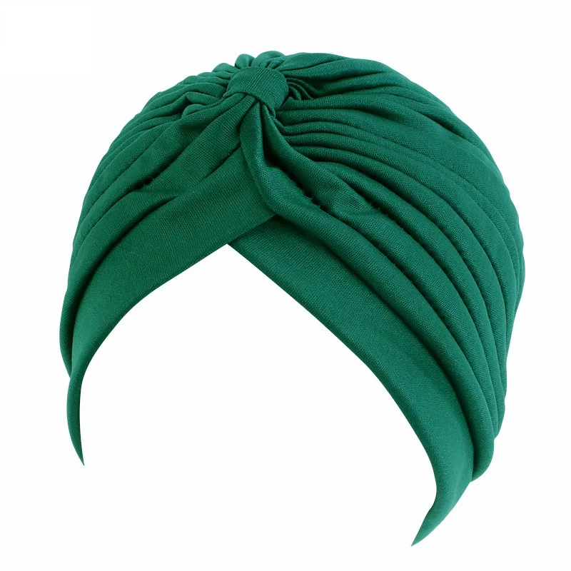 Novo elástico turbante boné de quimio cabeça beanie capa torcido plissado headwrap sortidas cores capa de cabelo gorro para meninas