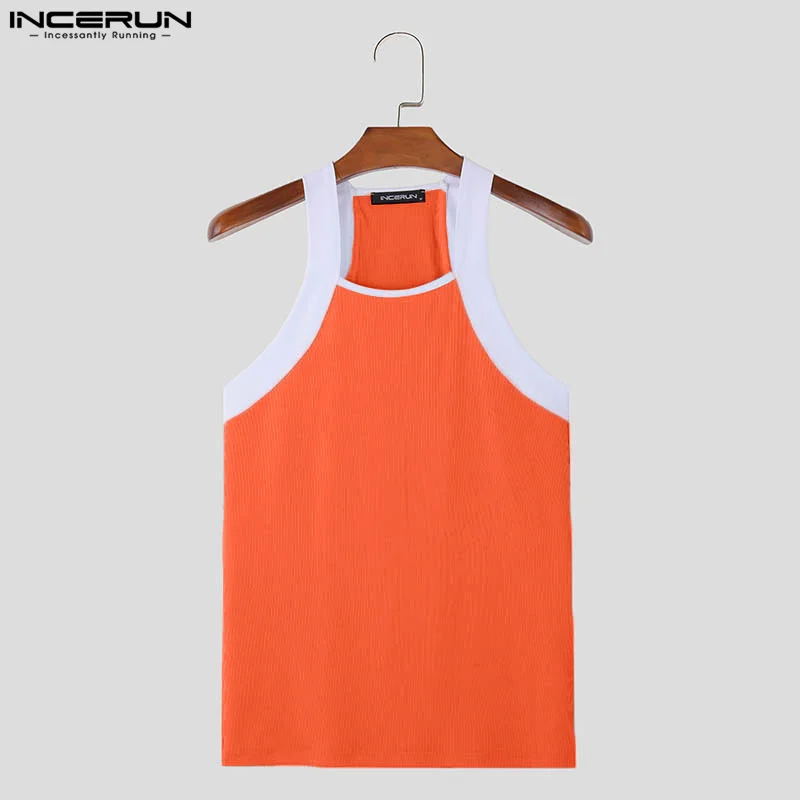 INCERUN Men Tank Tops Patchwork Skinny O-neck Sleeveless Casual Male Vests Streetwear Summer 2024 Fashion Men Clothing S-3XL