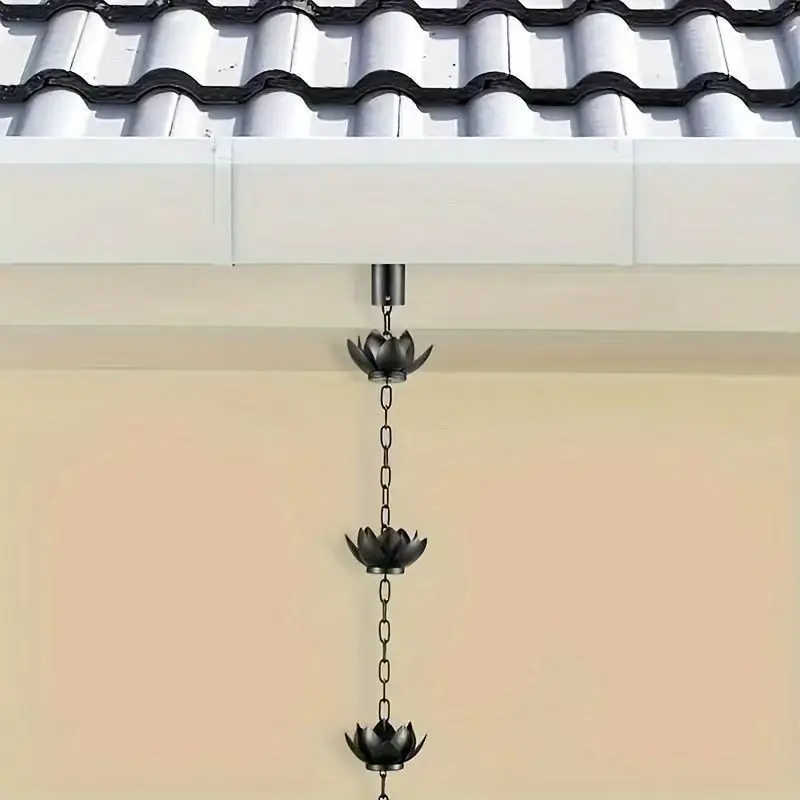 Metal Downspout Chain Metal Lotus Rain Chain Outdoor Eave Drainage Chain Vintage For Garden Decoration Yard Water Management