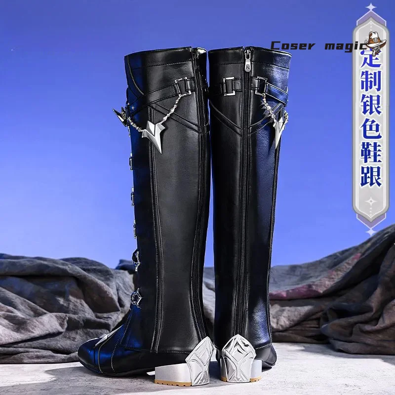 أحذية فلينز التأثيرية لعبة جينشين إمباكت للرجال أحذية سوداء طويلة قصيرة كيريل تشودوميروفيتش فلينز للهالوين كوسبلاي #5