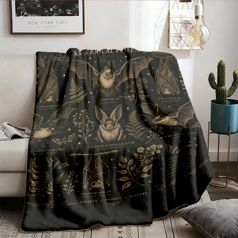  Bat Botanical Field Guide T, Flannel Blanket, Dark Academia Goth Nature Lover Flannel Throw