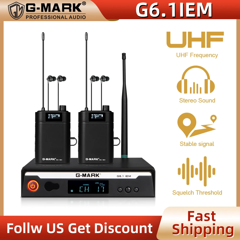 G-MARK G6.1IEM In-Ear Monitoring System Stereo Stage Personal Wireless In Ear Monitor For Singer Guitar Studio Band Performance