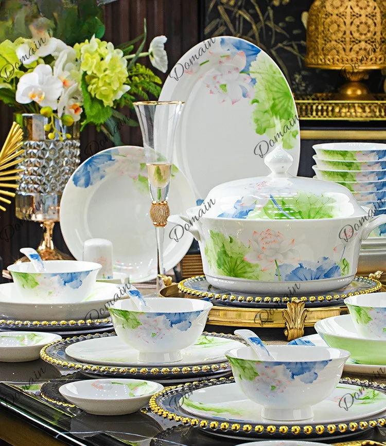Bowl Household New Jingdezhen Chinese-style bone china tableware set Dish set Household housewarming new home bowl