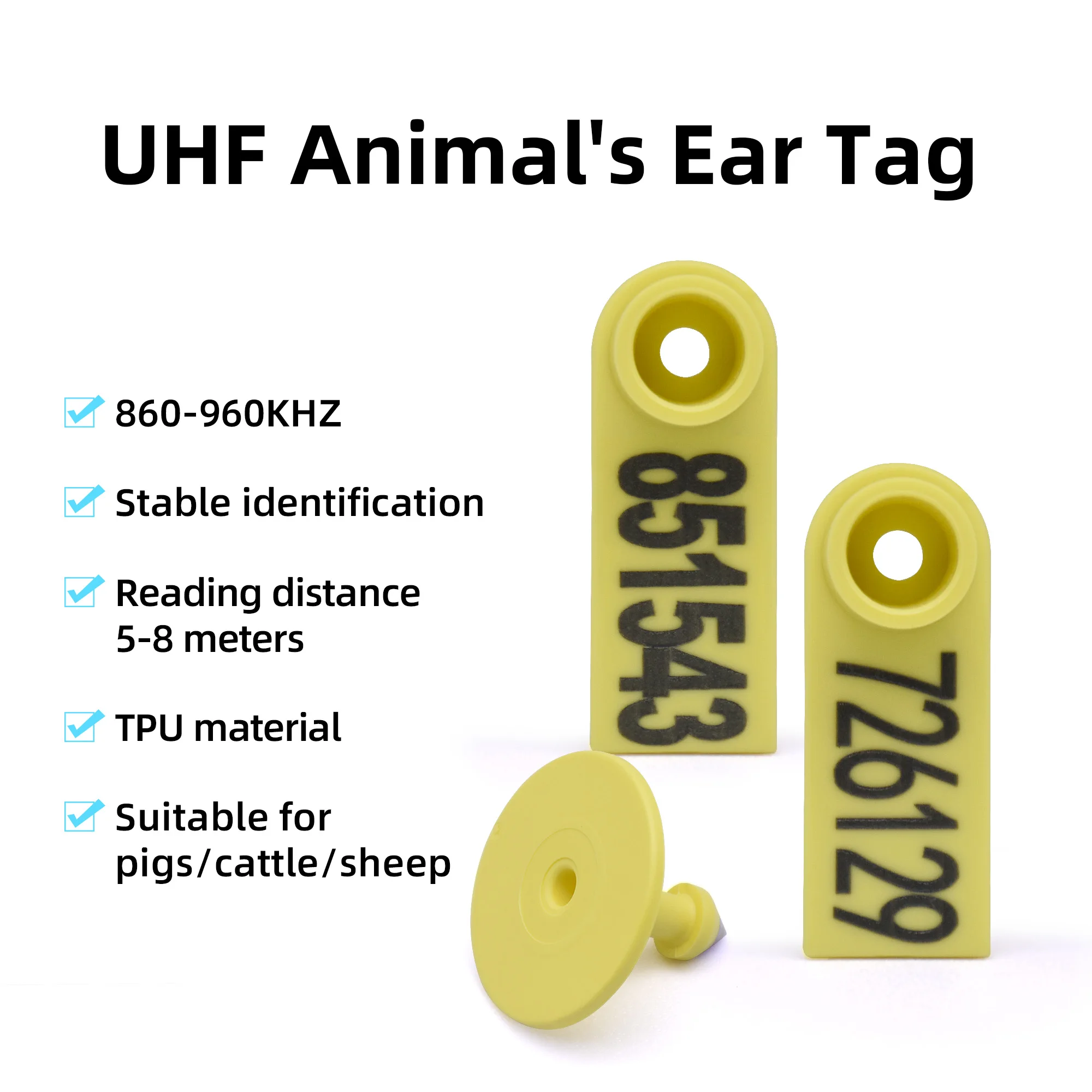 

100PCS RFID UHF 960-960KHz Electronic Animal Ear Tags for Pigs Cattle Sheep Identification Management