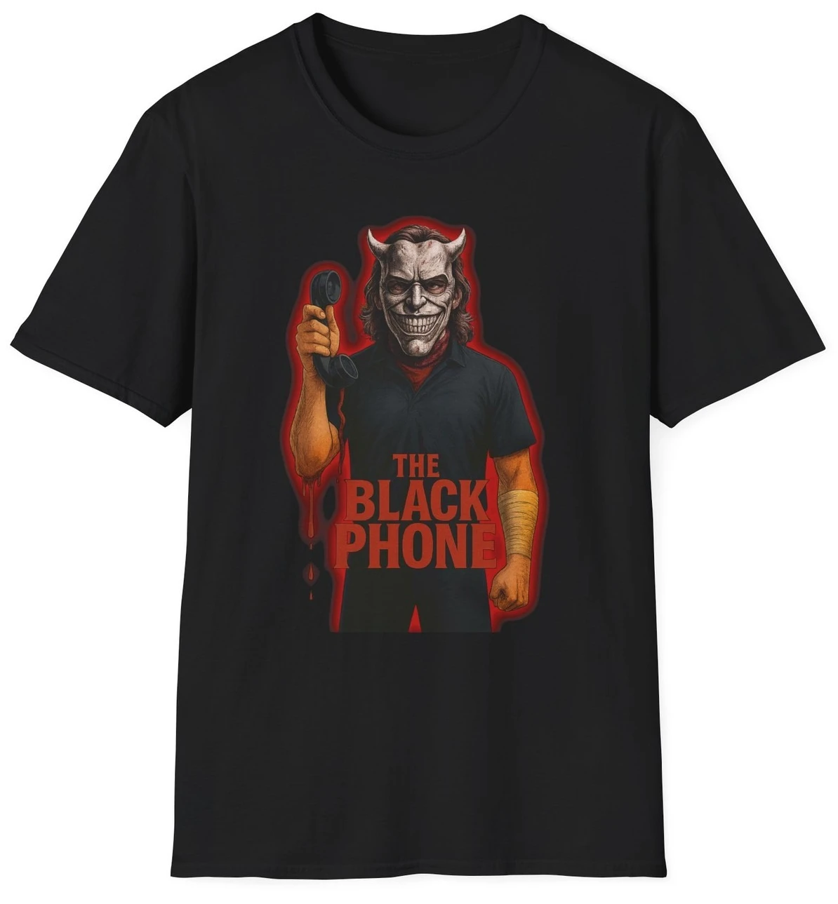 تي شيرت الهاتف الأسود ذو الطابع الرعب للجنسين برسومات ناعمة 100% قطن تي شيرت يجب اقتناؤه لملابس الرعب العصرية