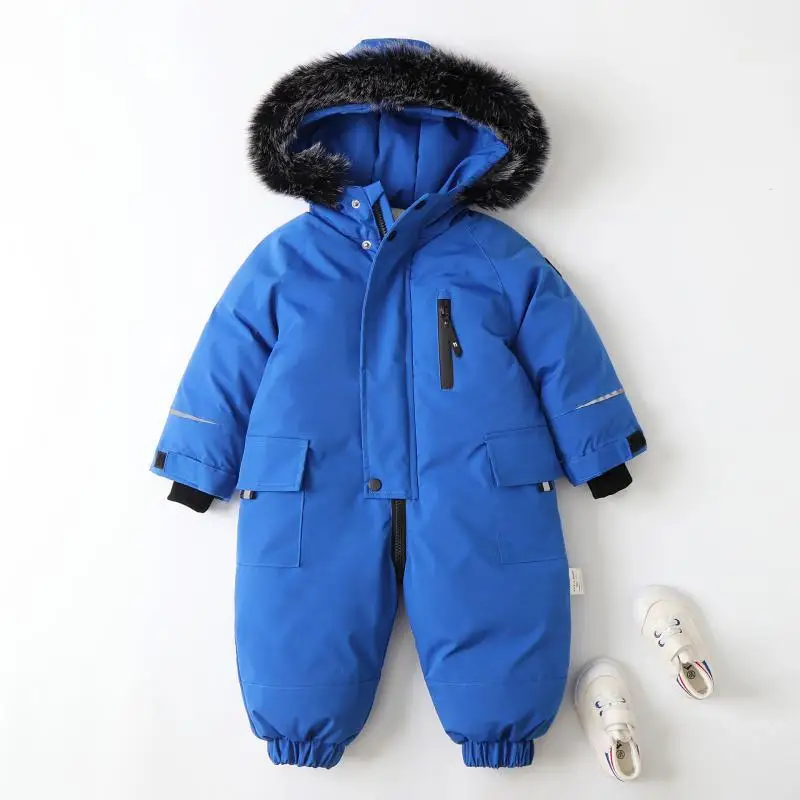 2024 Patchwork Color Hooded Baby Girl Romper Thick Warm for Boys Baby Coat Skiing Clothing Children Jumpsuits Winter New Rompers