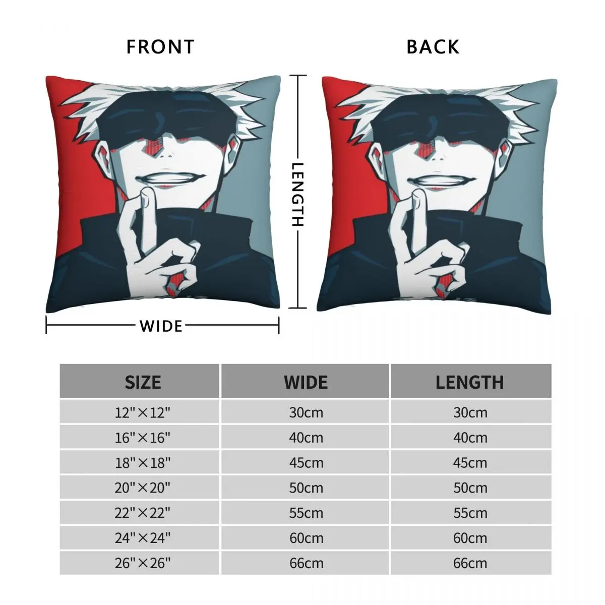 SATORU GOJO JUJUTSU KAISEN Square Pillowcase Polyester Linen Velvet Pattern Zip Decor Room Cushion Cover 45x45