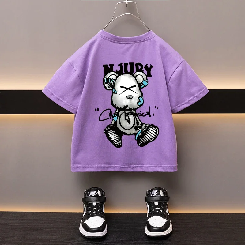 Boys Girls Cotton T-shirt Japanese Cartoon Cool Bear Printed Children\'s Top Summer Breathable Sports Shirt High Quality 2-12T