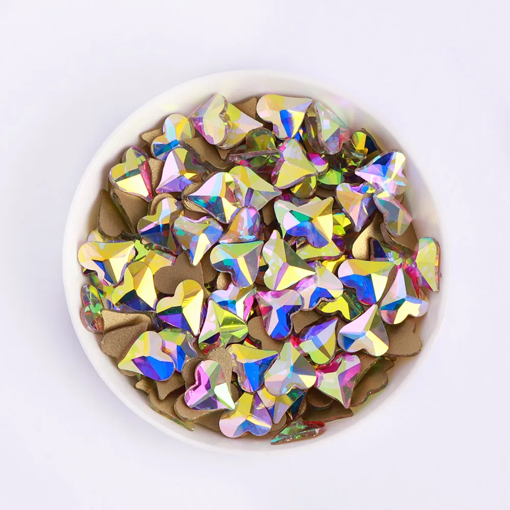 QIIY 144Pcs Slanted Heart Glass Rhinestones Flatback Strass Glitter Stones For Nail Art Accessories DIY Decoration