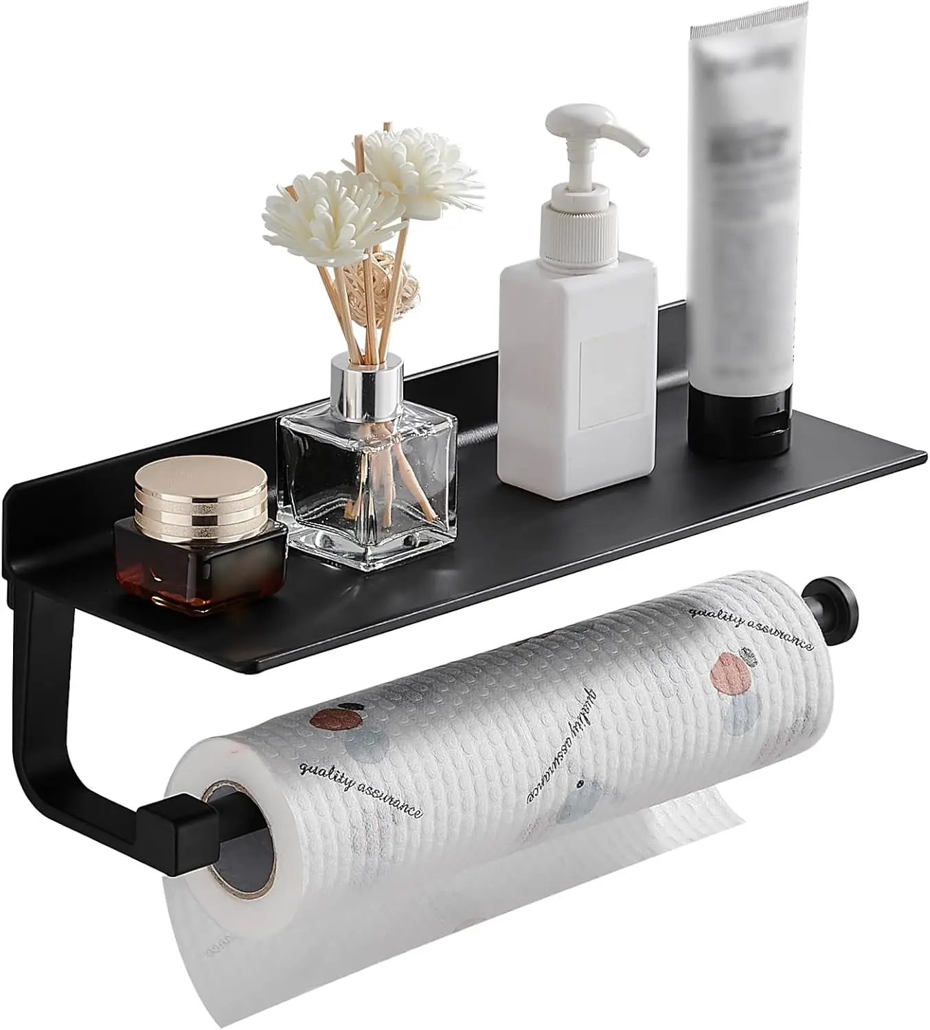 

Настенный держатель для бумажных полотенец с полкой для ванной и кухни, крепление на клей или шурупы, матовый черный