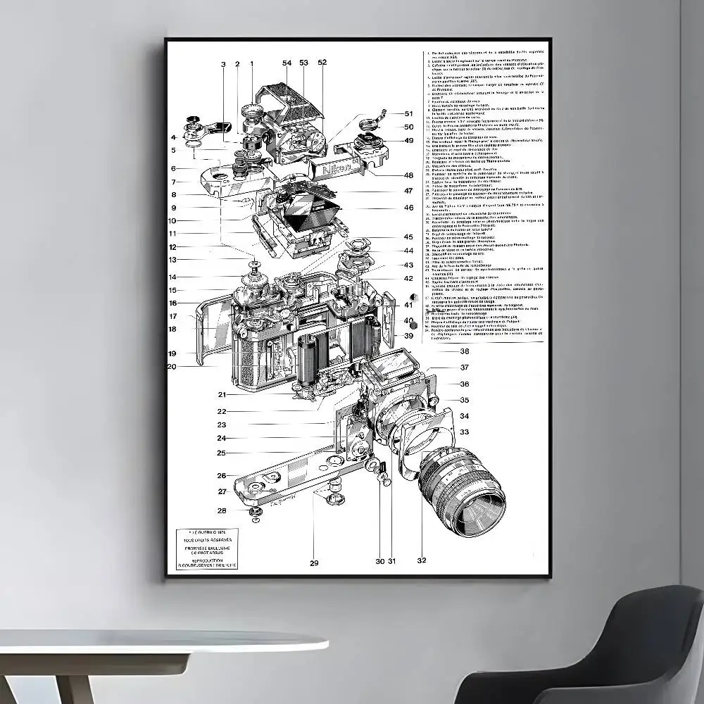 الرجعية كاميرا مخطط صور جدار الفن قماش HD الجمالية ورق طباعة جدار الفن لغرفة المعيشة بار ديكور المنزل الموضة #4