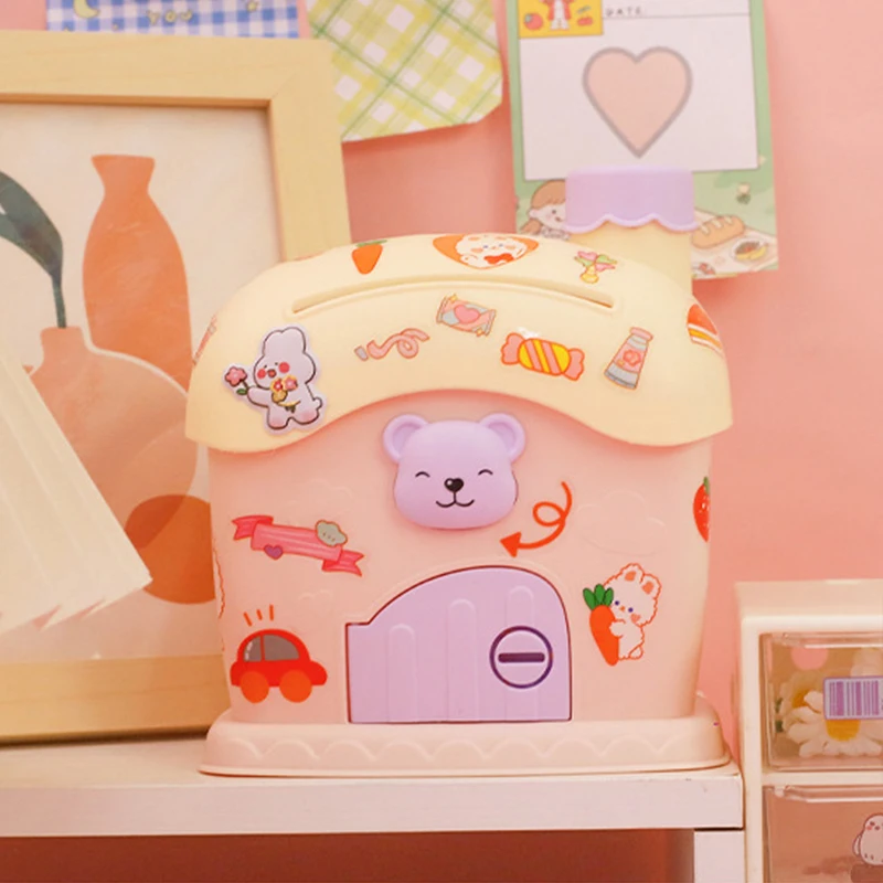Hucha de dibujos animados para niños, pegatinas DIY, caja de almacenamiento, llave de casa pequeña, Kawaii, gran capacidad, lindos regalos de vacaciones para niños