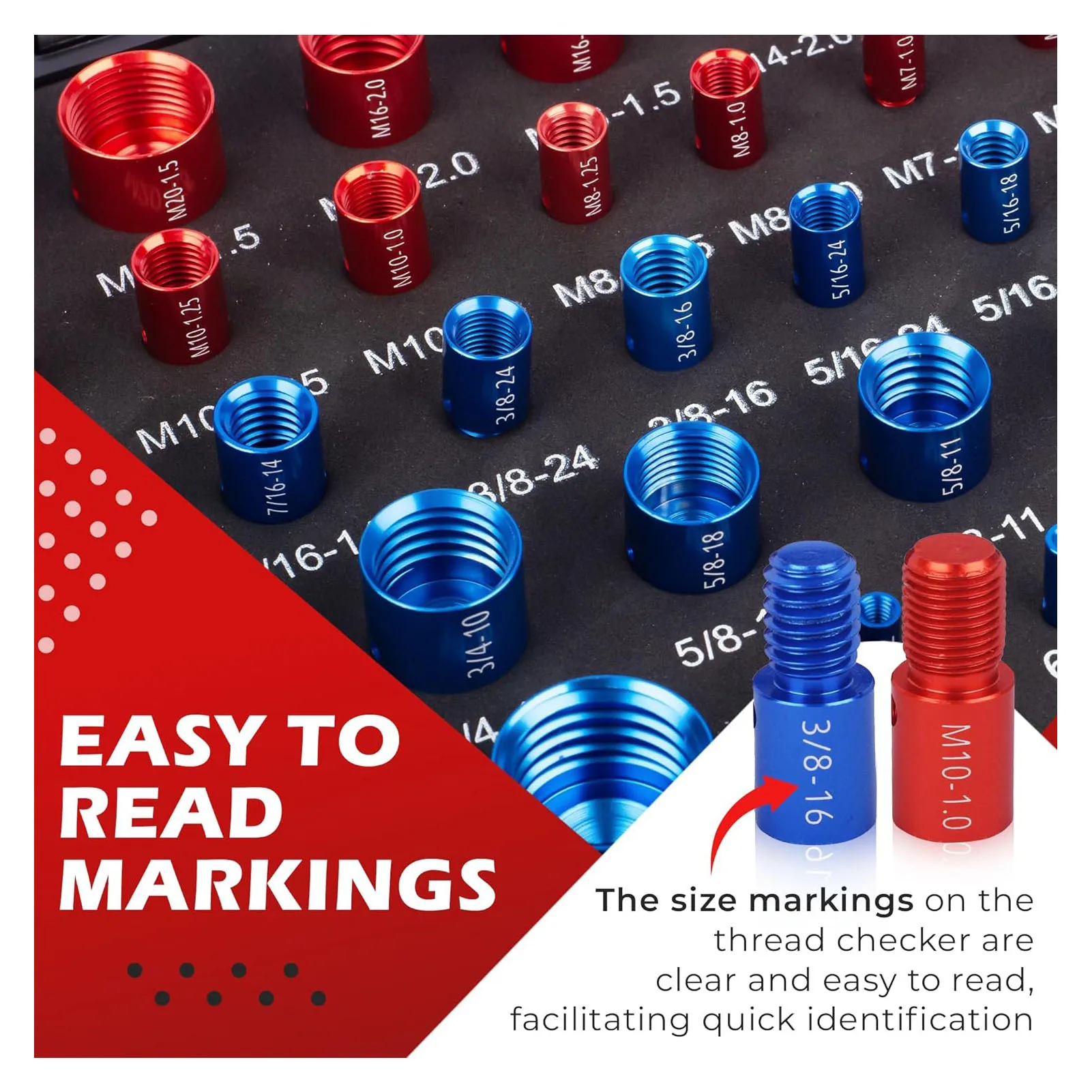 Nut and Thread Checker Carbon Steel Nut Identifier Gauge with Storage Box for Maintenance Repair Thread Checker
