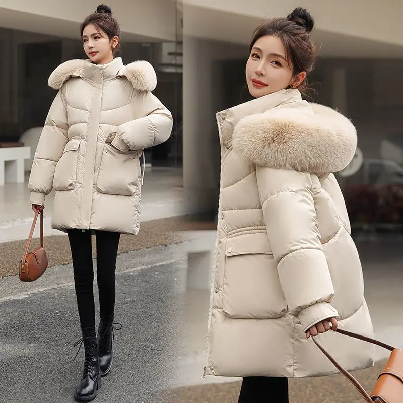 Down Cotton Dress Ladies new style 2023 wool collar thickened bread dress cotton-padded jacket ladies' winter jacket parkas