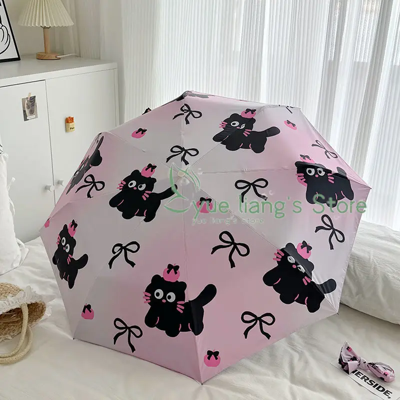 Automatic Pink Cat Umbrella, Sun Umbrella for Weather and Rain, Sun Protection Folding Ultraviolet Vinyl Parasol, New Umbrella