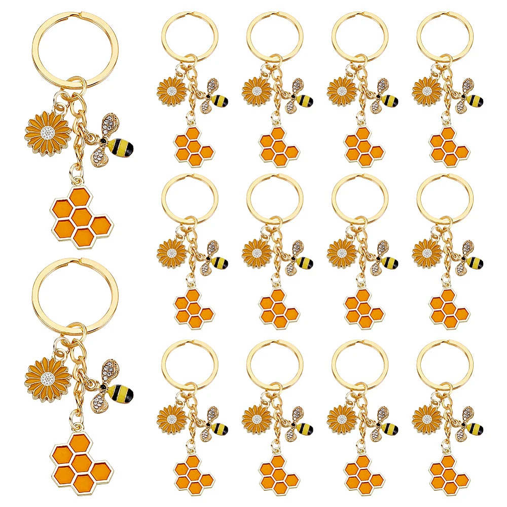 

20Pcs Alloy Enamel Keychain with Iron Findings Bees Golden 73mm 20pcs/set