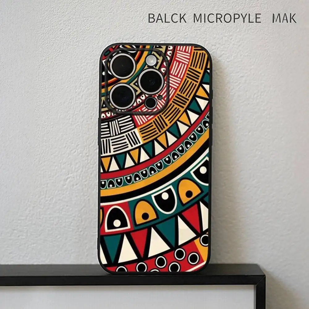 Afrikaanse Wax Stof Telefoonhoesje Voor iPhone17,16,15,14,13,12,11 Plus, Pro Max Zachte Zwarte Cover