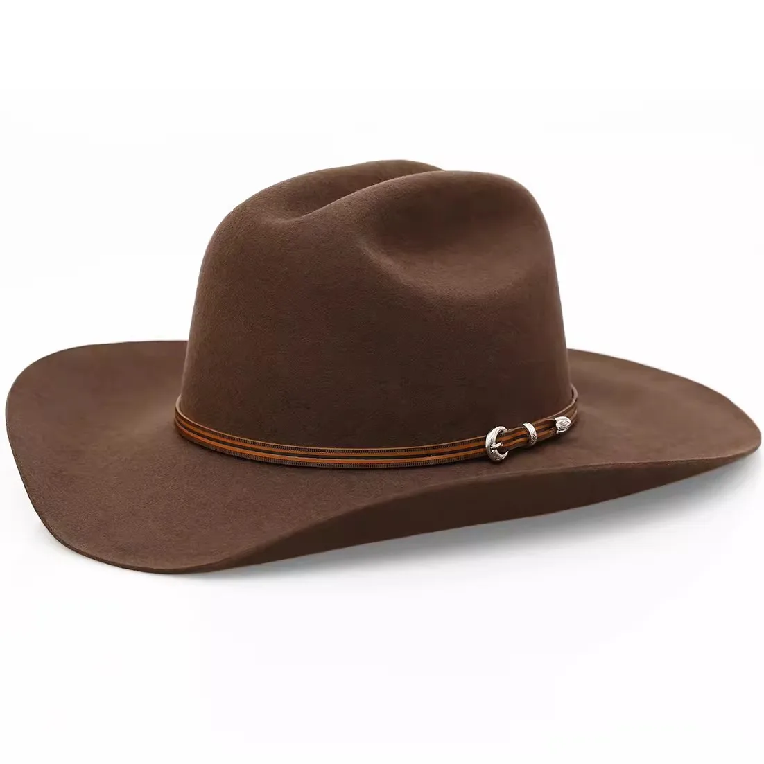 Brand Design Unisex Western Cowboy Hat Wool Felt American Hats Fedora Coffee Color Outdoor Wide Brim Hat