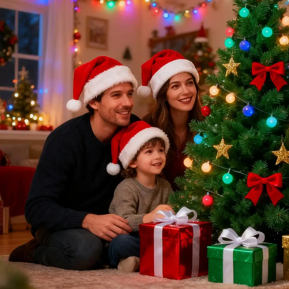 Christmas Santa Hat Kids Adult Santa Claus Plush Hat Women Men Unisex Red Velvet Fluffy Xmas Hat Festivel Party Costume Supplies