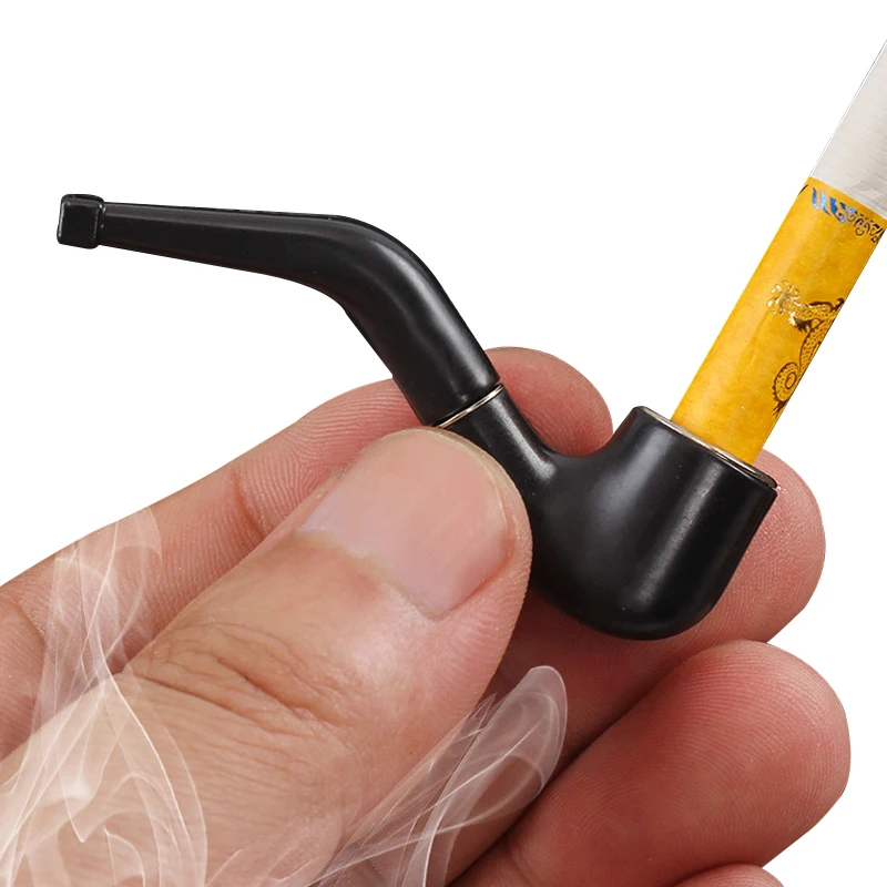 

Handheld Mini Tobacco Pipe Retro Blue White Pattern Smoking Pipe Resin Bent Pipe Cigarette Holder Filter For Beginner Smoke Tool