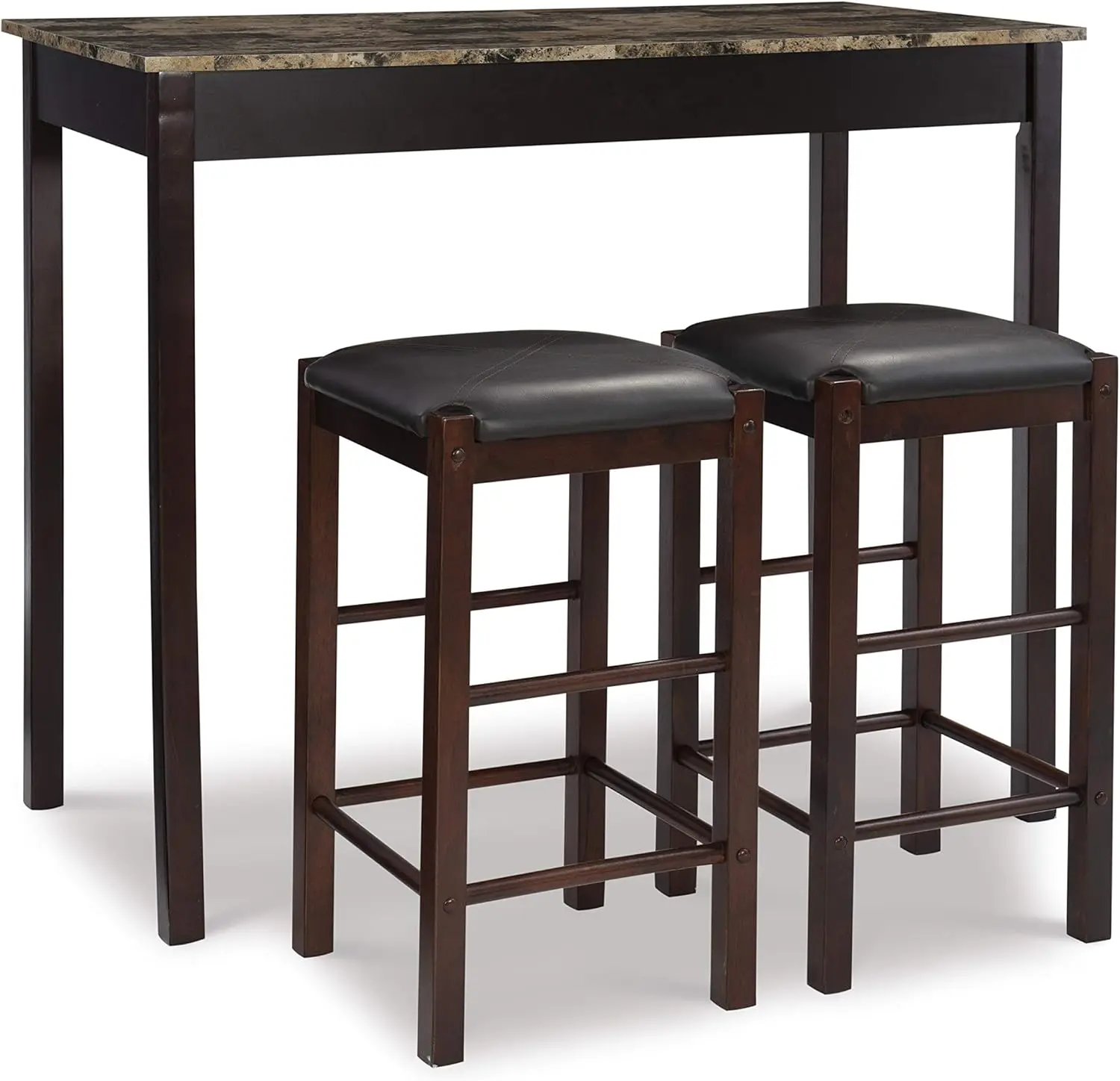 

Brown 3-Piece Table Faux Marble Tavern Set, 42"" W X 22.25"" D X 36"" H