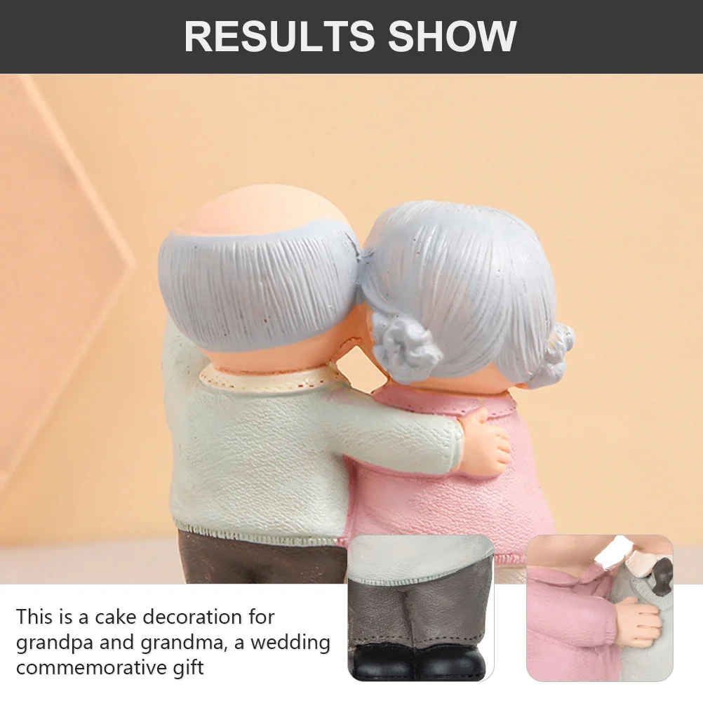 

2 Pcs Cake Decoration Figurine Elderly Statue Miniature Resin for Gr parents Birthday Home Garden Shelf Table