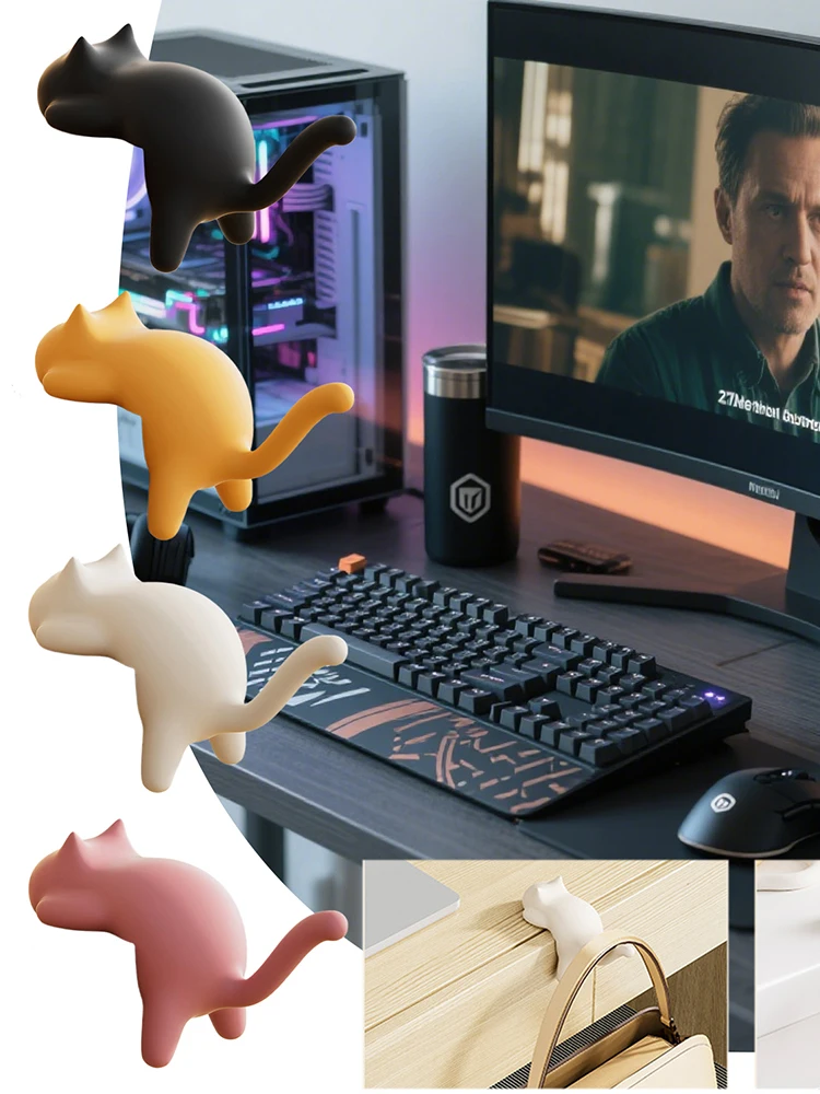 Portable Bag Hook Cute Cat Tail Purse Hook Handbag Hanger Desk Side Holder  Portable Multifunctional Table Purse Bag Hooks