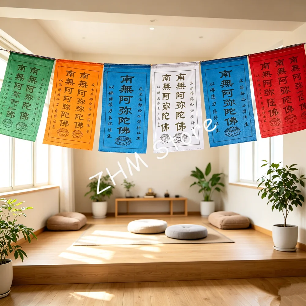 7M 20Pcs Tibetan Five Color Prayer Flags Amitabha Buddha Mantra Prayer Banner Outdoor Hanging Buddhist Blessing Flag Home Altar