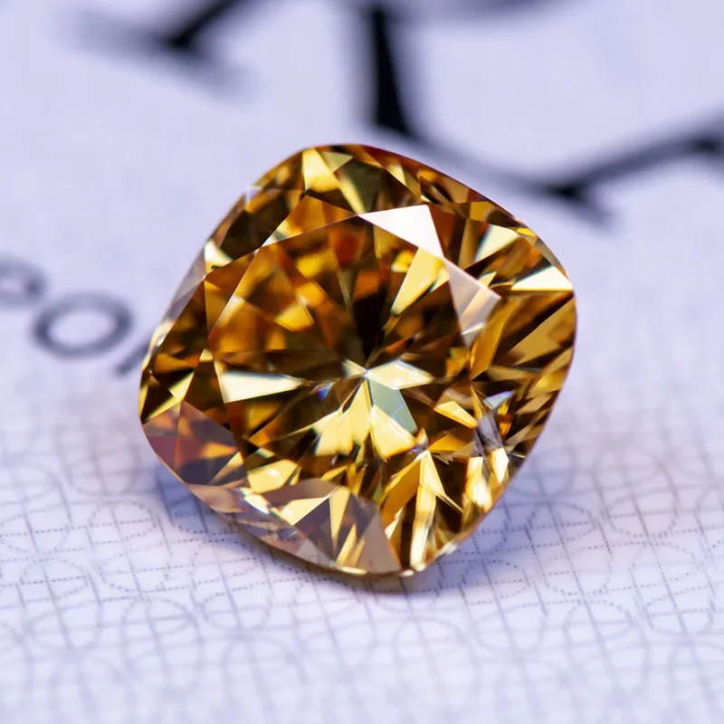 Moissanite Gemstone Cushion Cut Champagne Color Lab Grow Diamond DIY Ring Necklace Earrings Main Materials With GRA Certificate