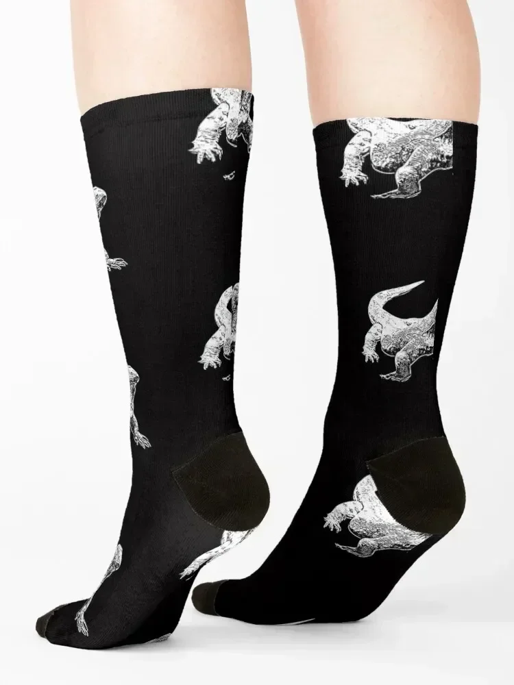 Komodo Dragon White Print Calcetines antideslizantes Año nuevo profesional corriendo Mujeres Calcetines Hombres