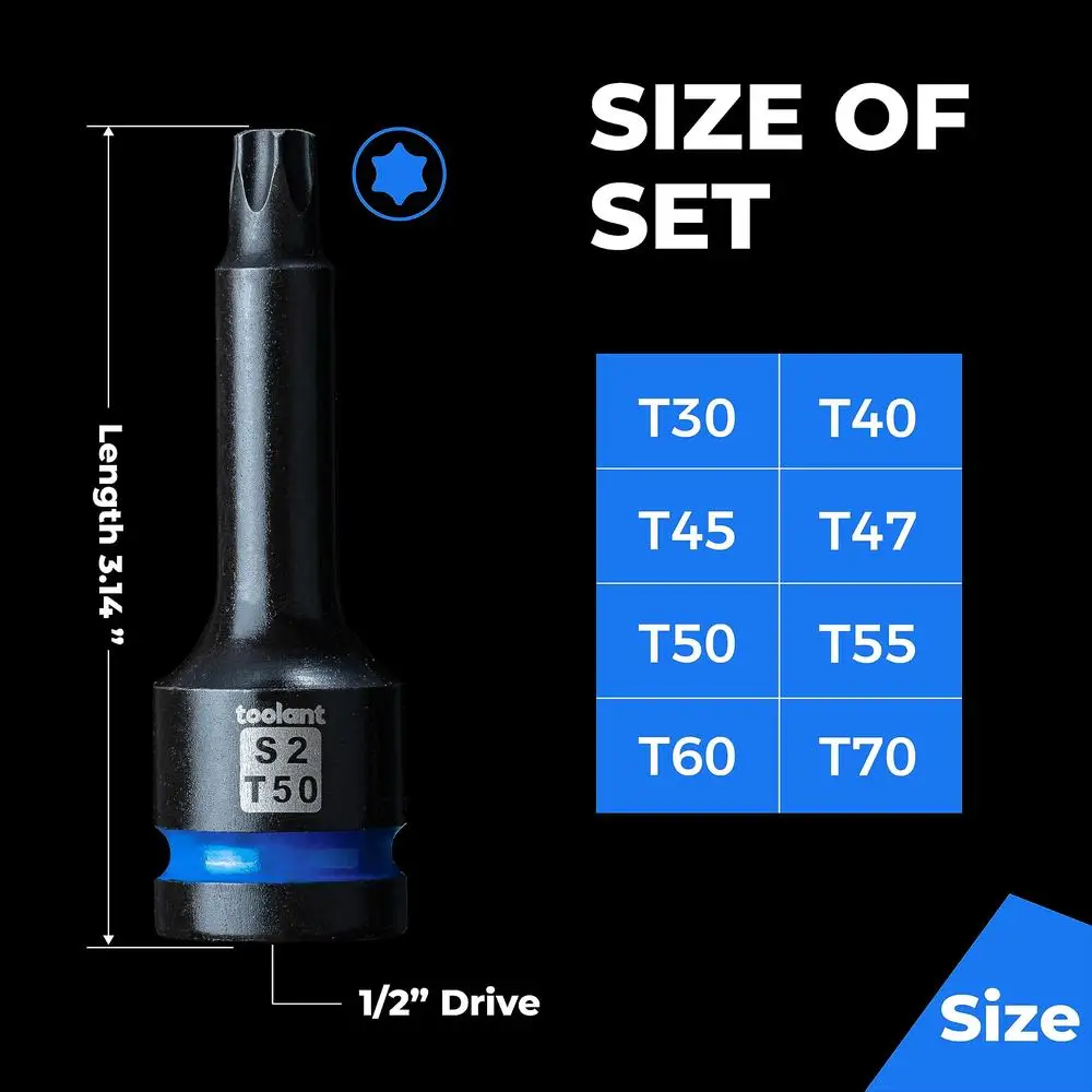الثقيلة تأثير توركس بت مجموعة 8 قطعة T30-T70 1/2 "S2 الصلب ستار المقبس عدة إصلاح السيارات