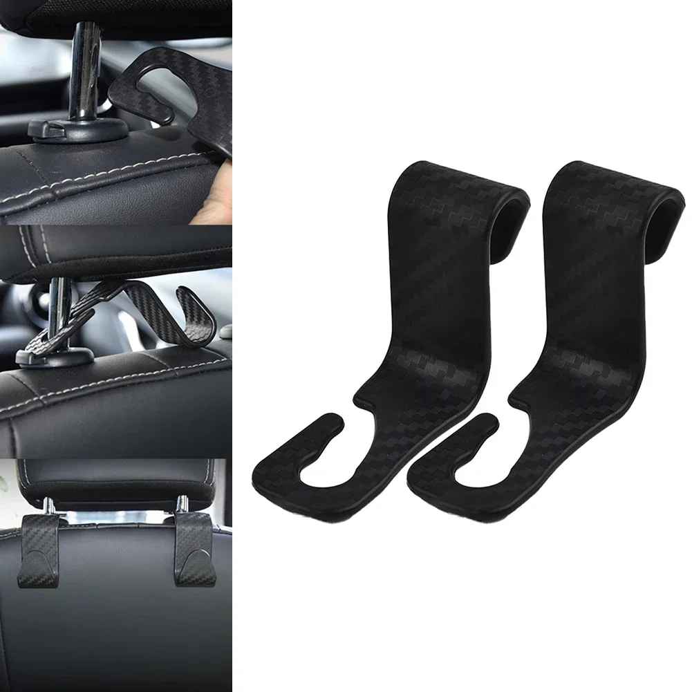 2pcs Car Back Seat Headrest Hooks Seat Organizer Hanger Storage Hook Carbon Fiber ABS Holds Up To 30 Pounds Each