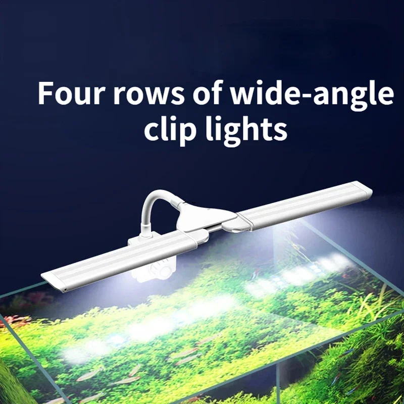 Four Row Wide Angle Clip Light Fish Tank Aquarium USB Plug LED Lighting Seaweed Aquatic Plant Mini Timer Clip Light