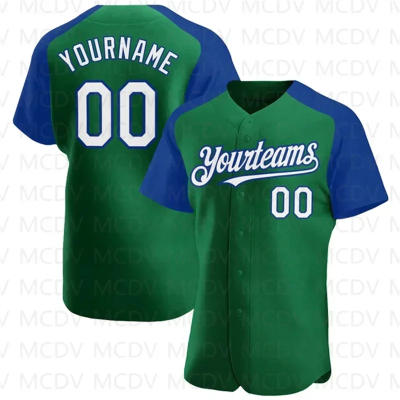 Custom Kelly Green White-Red Authentic Raglan Sleeves Baseball 3D Printed for Men and Women Casual Team Shirts  Unisex Tops