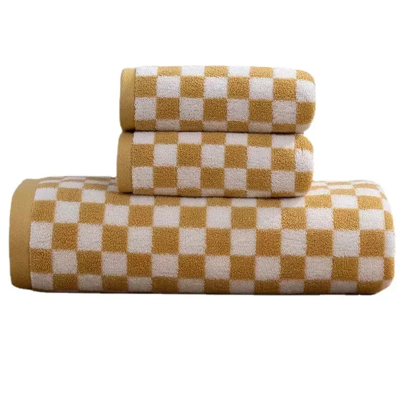 Vintage Plaid Bath Towel Checkerboard Hand Towel Absorbent Face Bathroom Home Hotel Outdoor Comfortable Towels Kawaii