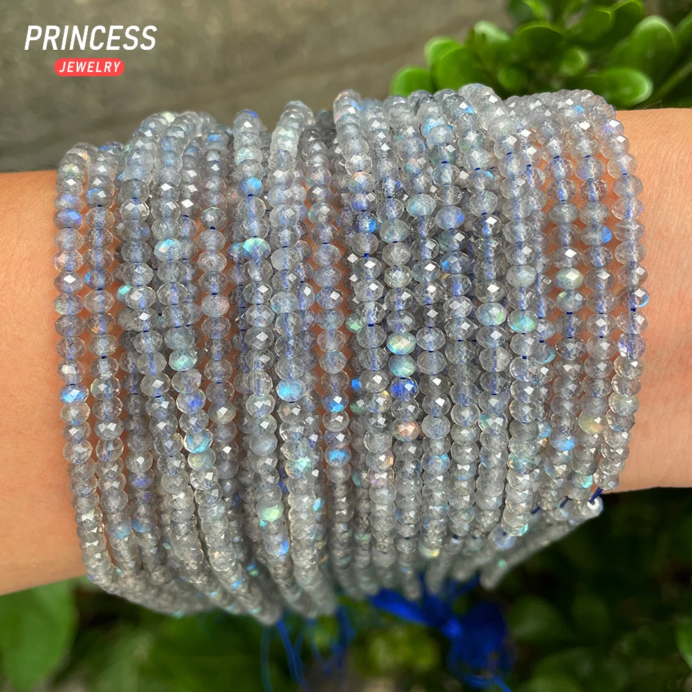 A++ Natural 3*5mm Blue Labradorite Faceted Rondelle Beads Loose Gemstone Beads for Jewelry Making Wholesale DIY Accessories