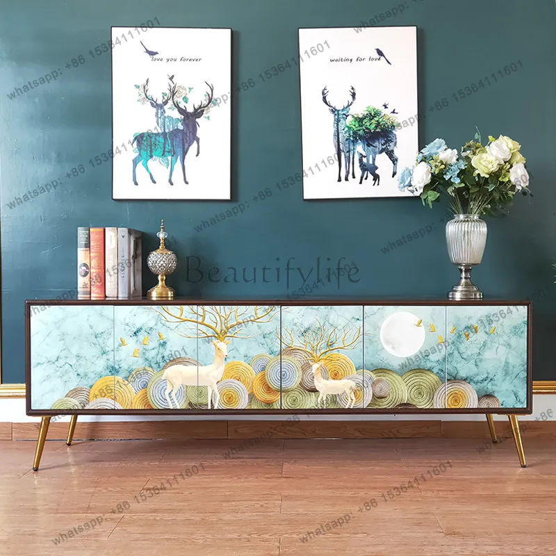 

American light luxury TV cabinet solid wood painted living room by wall side cabinet