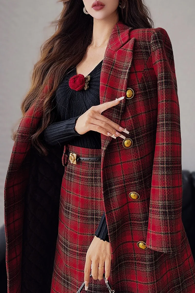 Dabuwawa Notched Double Sided Woolen Long Coat Women New Arrival Epaulet Double Breasted Jacket Elegant Outwear Y2K DM1DCO017