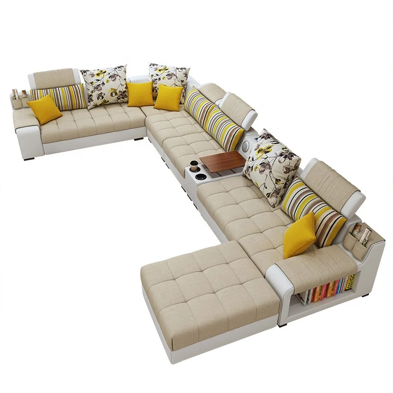 Home Furniture Popular Fashion Design Storage Large Apartment U Shaped Nordic Modern Extendable Cooling Sectional Sofa Set 7