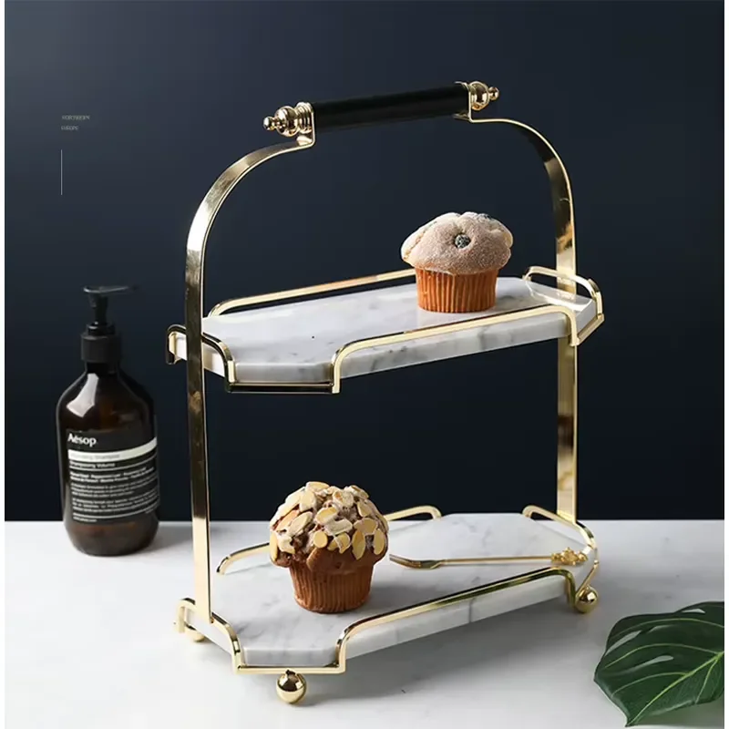 Natural Marble Service Tray Large Size Decorative Stone Platter with Handle for Bathroom Jewelry Storage Home Decor
