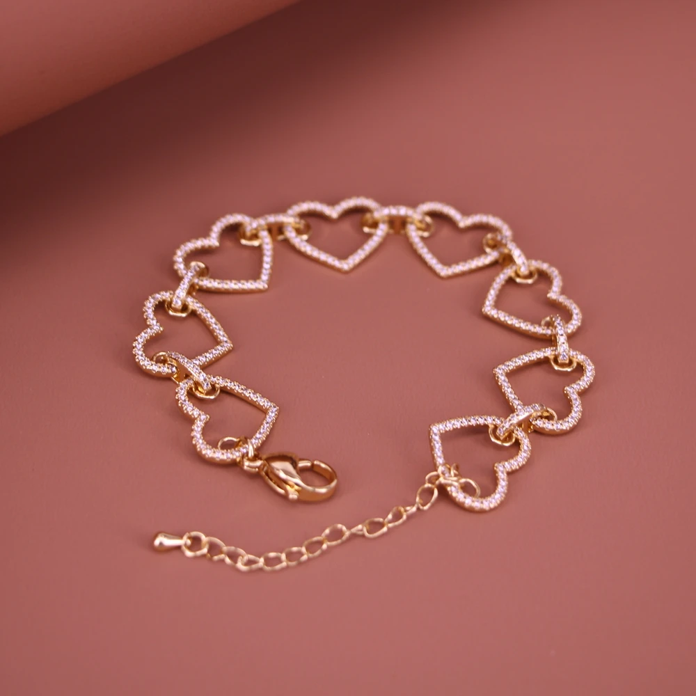 

3PCS, Luxury Paved Crystal Heart Link Chain Bracelet for Women Bling Link Chain Bracelet Wedding Jewelry Gift