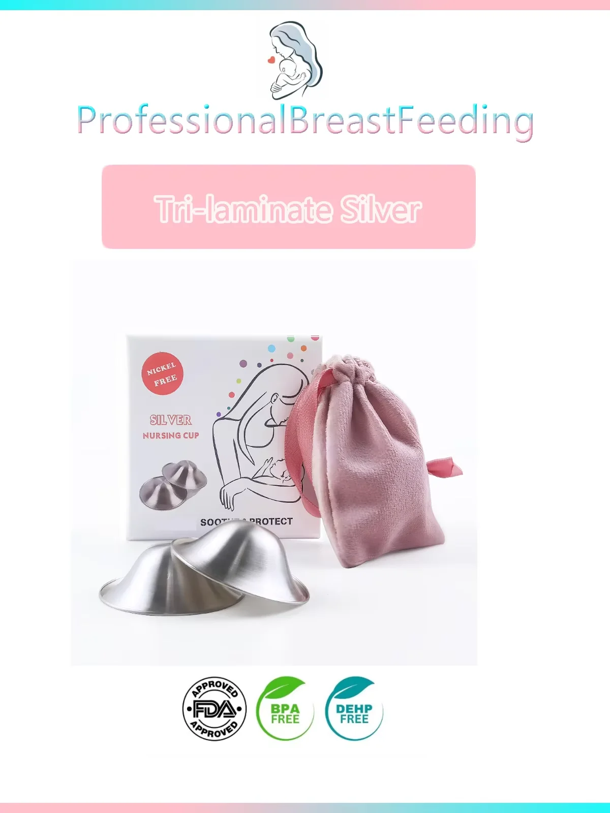 

The Original Silvering Nursing Cups - Tri-laminate Silver-Nipple Shields for Nursing Newborn -Breastfeeding Essentials - Protect