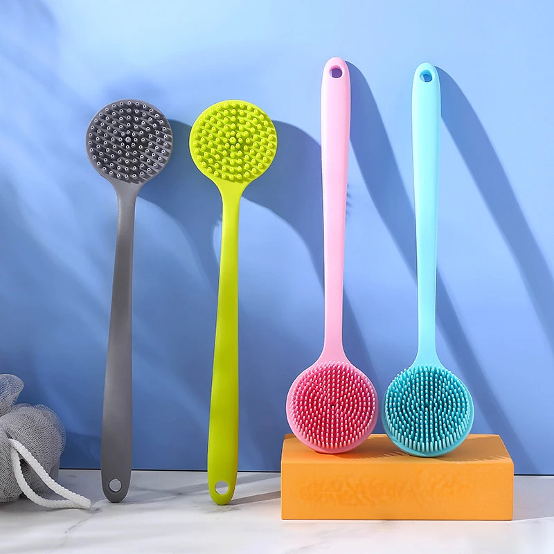 Silicone Bath Brush Back Body Bath Shower Sponge Scrubber Brushes Long Handle Exfoliating Scrub Skin Massager Bathroom Brush New