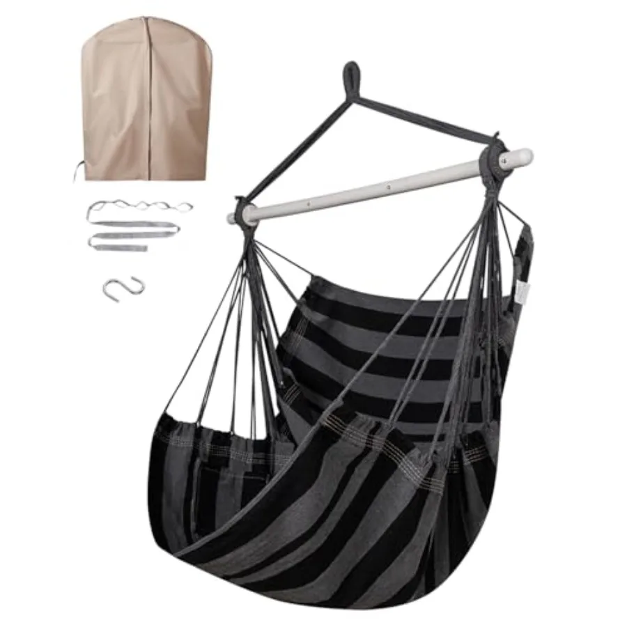 

Hammock Chair Swing for outdoor patio backyard porch deck indoor bedroom use, heavy-duty rope seat in beige, supports 500 lbs,